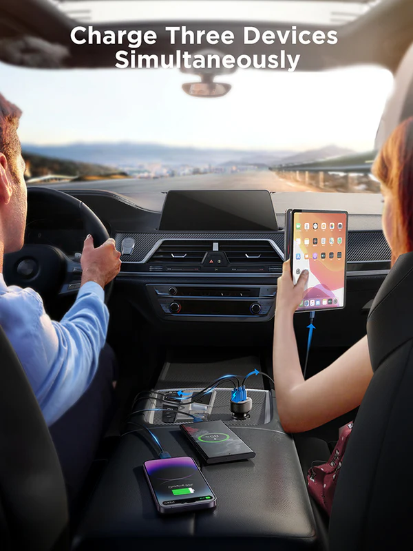 شاحن سيارة سريع جوي روم ، 3.4 أمبير ، شاشة ديجتال، 3 منافذ USB ، أسود ،JR-CCD03