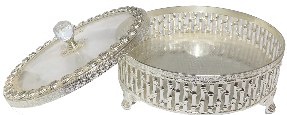 Glass And Metal Bonbonniere with Glass Lid, Round, silver, 247B