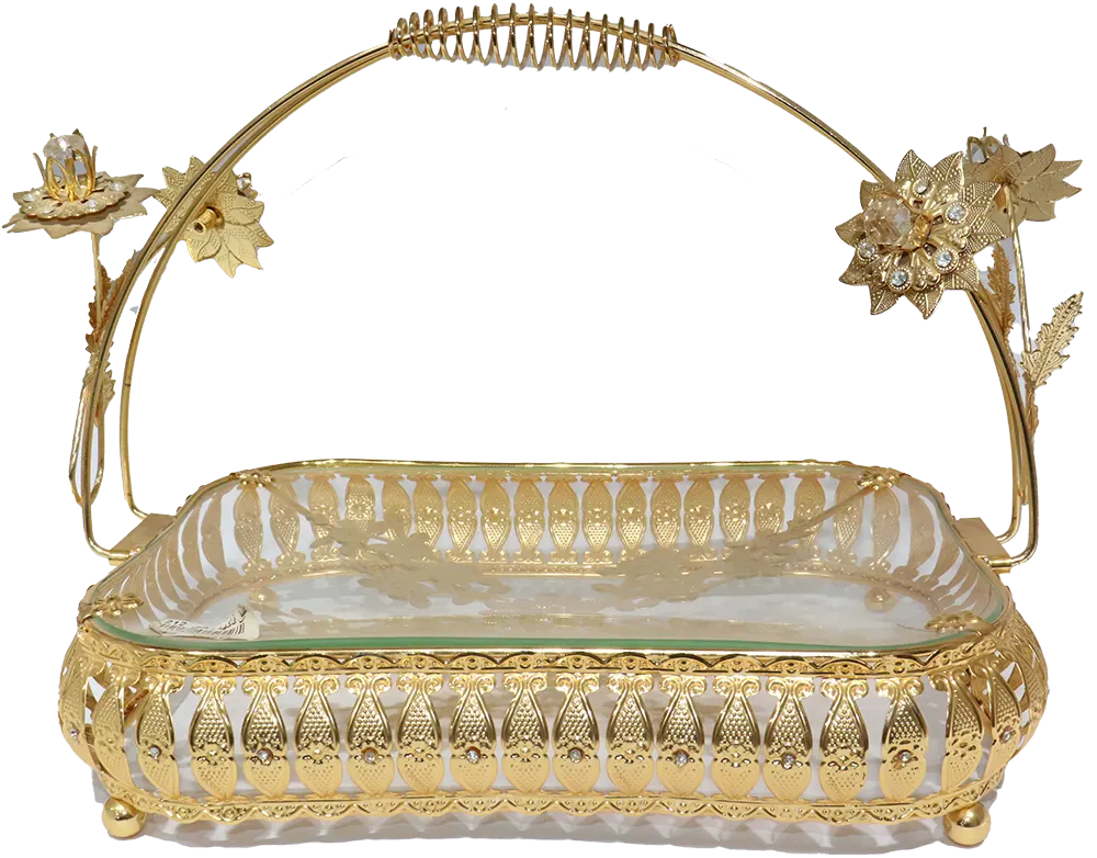 Glass And Metal Fruit Plate, Size Large, Square, Gold, 212