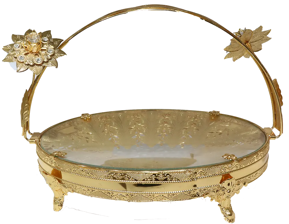 Glass And Metal Fruit Plate, Size Large, Round, Gold, 206