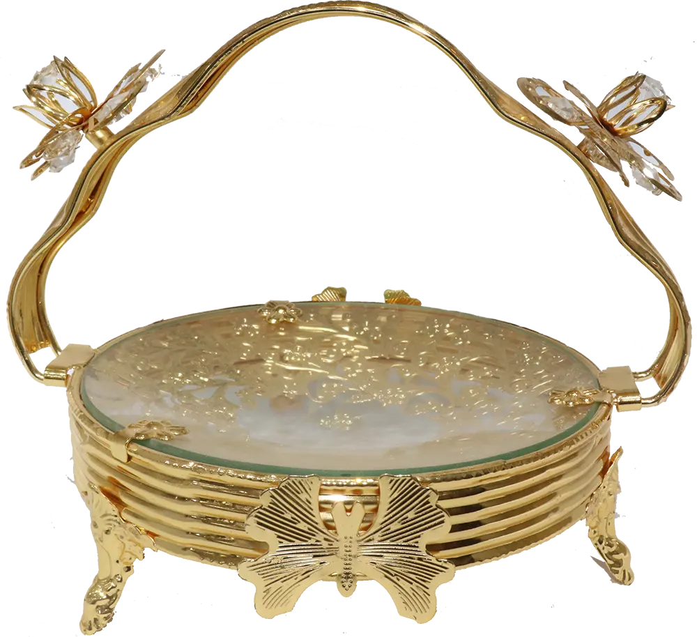 Glass And Metal Fruit Plate, Size Medium, Round, Gold, 233