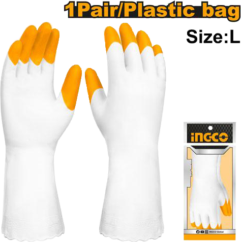 ingco PVC Plastic Gloves, 32 cm, White, HGVP-03