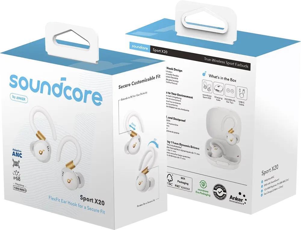 سماعات الأذن اللاسلكية أنكر ساوندكور فليكس سبورت X20 ، بلوتوث 5.3 ، مقاومة للماء ، أبيض، A3968H21