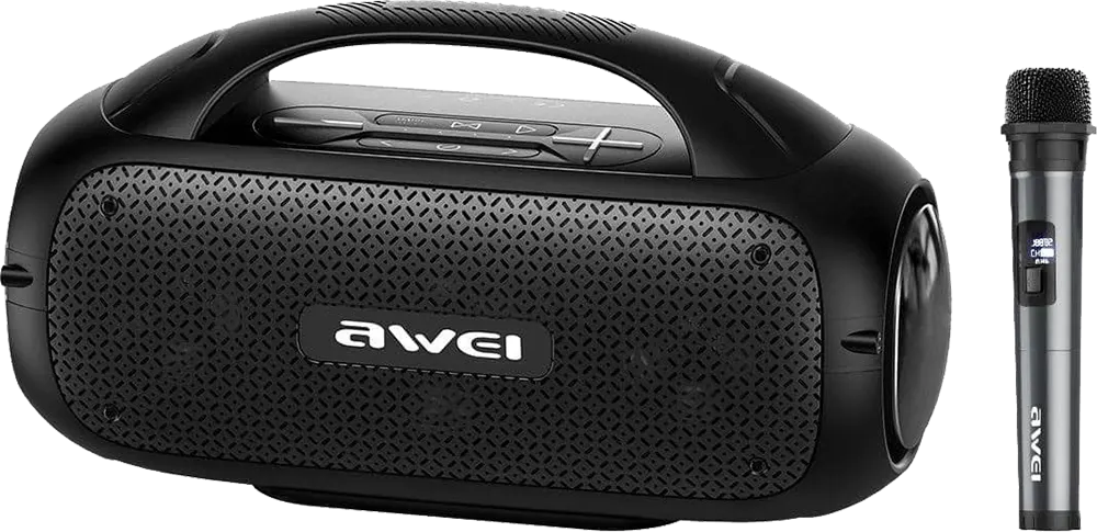 Awei Wireless Outdoor Portable Speaker, Rechargeable, Karaoke With Mic, Waterproof, Bluetooth 5.0, Black, Y886