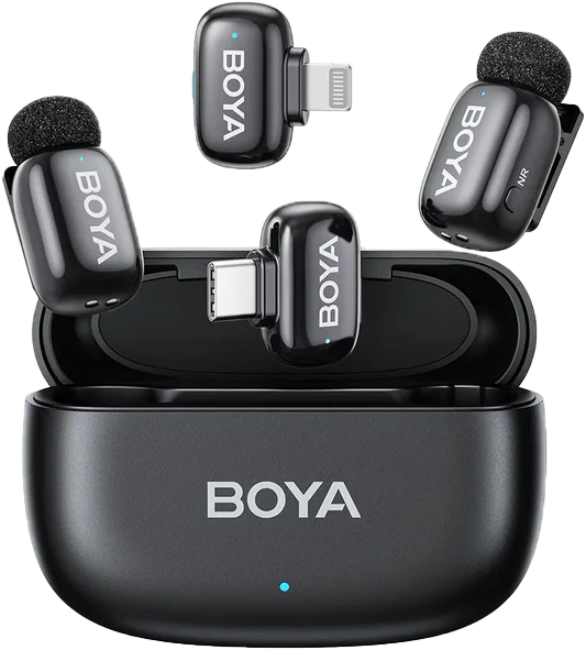 BOYA MINI-13 2.4GHz Dual Channel Wireless Microphone with Noise Cancelling, Lightning and Type-C Receiver, Black