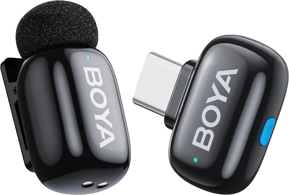 BOYA MINI-13 2.4GHz Dual Channel Wireless Microphone with Noise Cancelling, Lightning and Type-C Receiver, Black