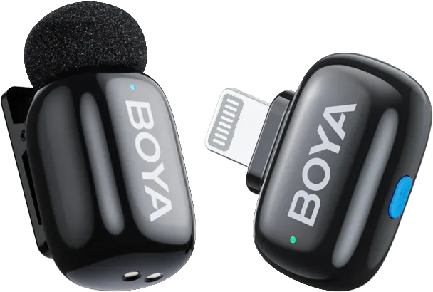 BOYA MINI-13 2.4GHz Dual Channel Wireless Microphone with Noise Cancelling, Lightning and Type-C Receiver, Black