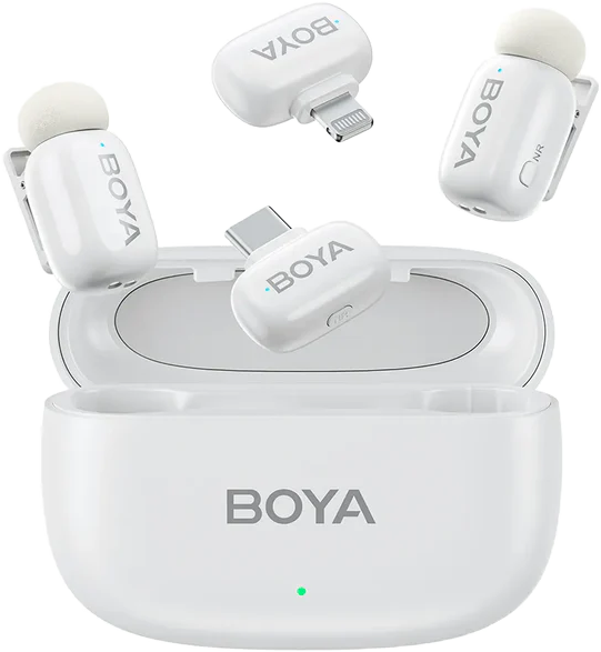 BOYA MINI-13 2.4GHz Dual Channel Wireless Microphone with Noise Cancelling, Lightning and Type-C Receiver, Black
