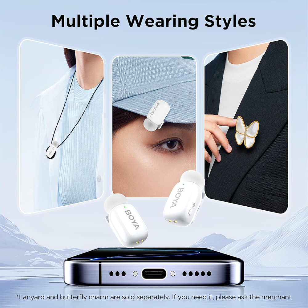 BOYA MINI-13 2.4GHz Dual Channel Wireless Microphone with Noise Cancelling, Lightning and Type-C Receiver, Black