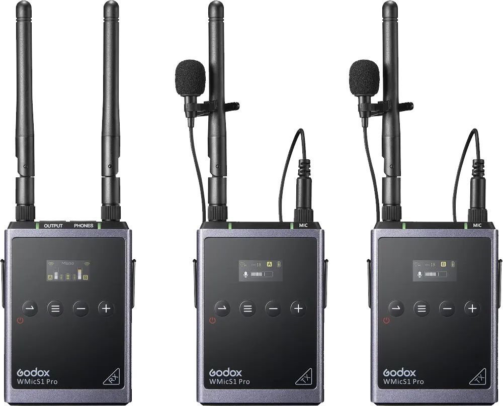 Godox WMicS1 Kit 2 UHF Wireless Microphone System, 3Pcs, Black