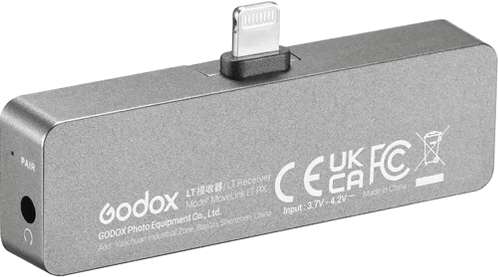 Godox MoveLink LT1 Compact Digital Wireless Microphone System, Rechargeable, 2.4 GHz, for Smartphones & Tablets , Black