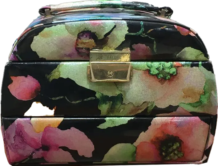 منظم اكسسوارات من الجلد الصناعي مطبوع عليه زهور مع مرآة و درجين ، متعدد الألوان