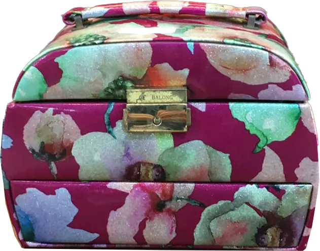 منظم اكسسوارات من الجلد الصناعي مطبوع عليه زهور مع مرآة و درجين ، متعدد الألوان