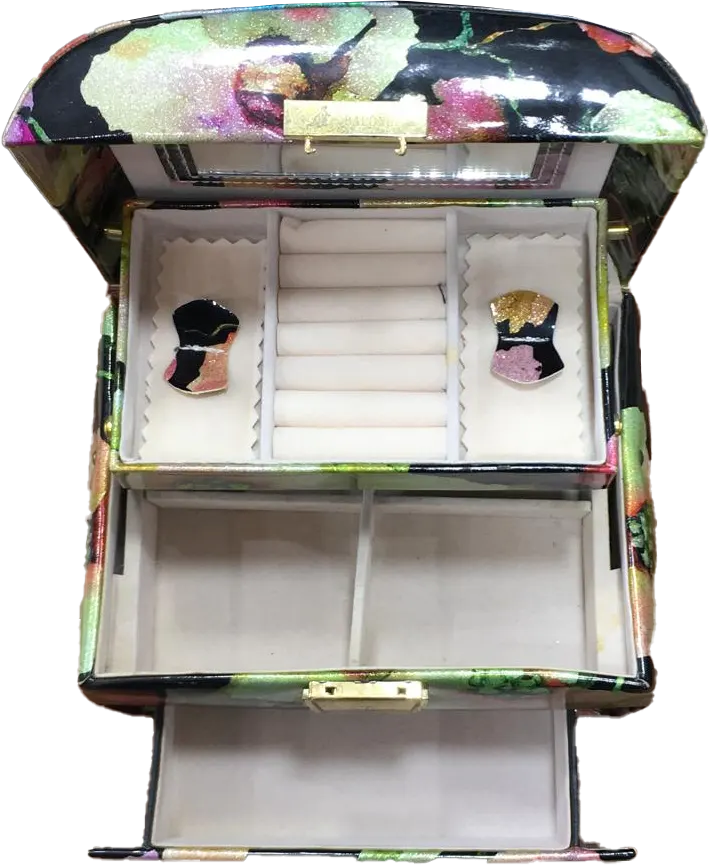 منظم اكسسوارات من الجلد الصناعي مطبوع عليه زهور مع مرآة و درجين ، متعدد الألوان