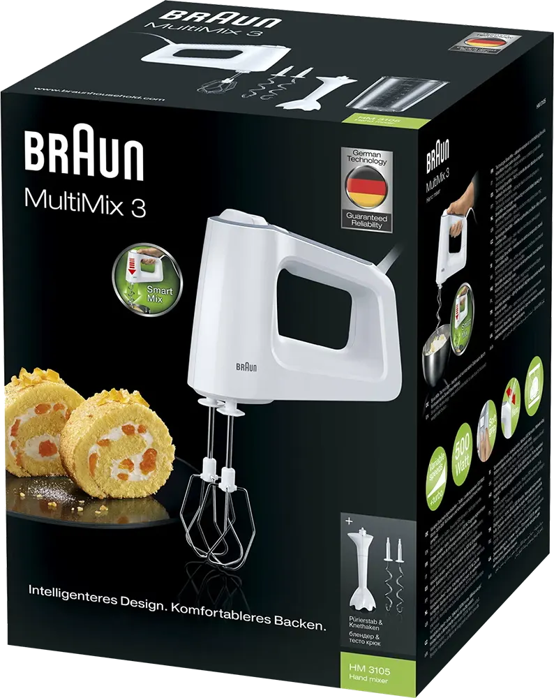 Braun egg Mixer MultiMix 3, 500 Watt, 5 Speeds, White, HM310WH, Btech Warranty