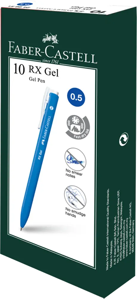 Faber-Castell RX Gel Pen , 0.5mm ,Quick Dry , Blue, 249951