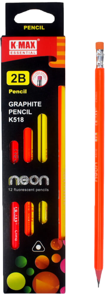 K-Max 2B Neon Pencil Case, 12 Pieces with Eraser, K518