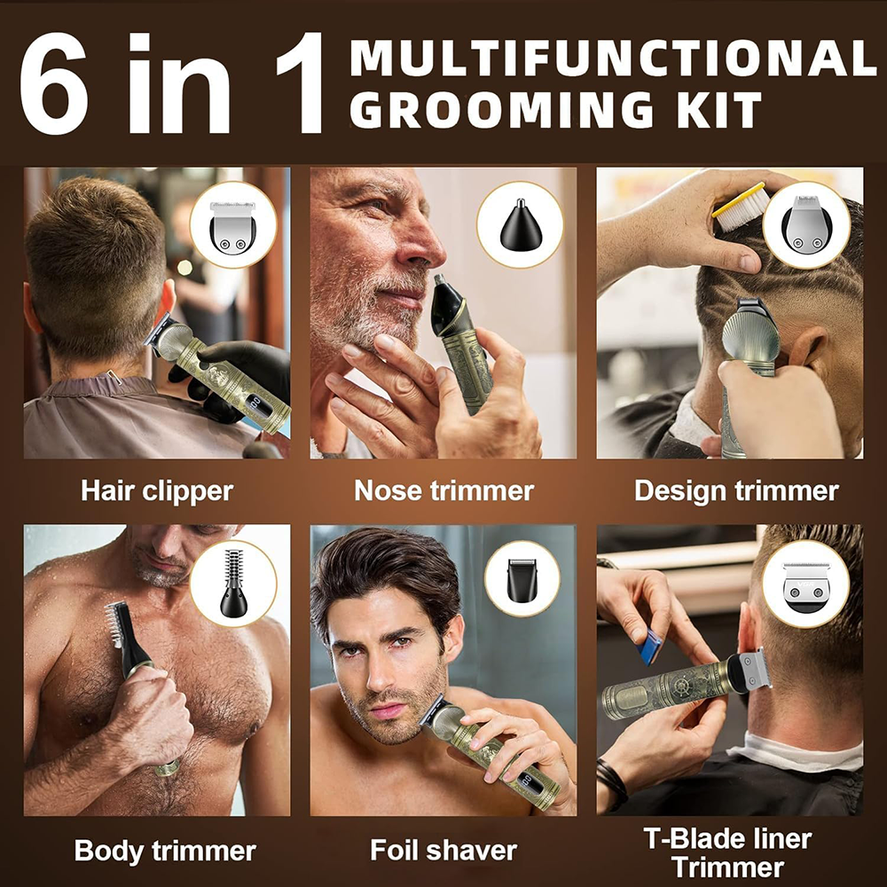 VGR Men's Electric Shaver 6-1 , LED Display , Rechargeable , Waterproof , Gold , V-109