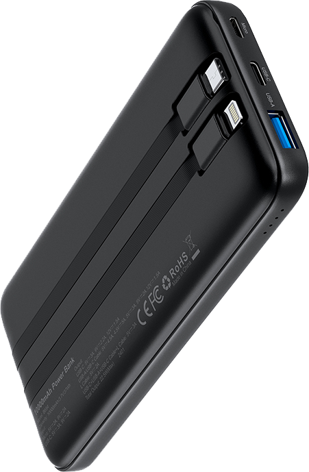 باور بانك تشويتك، 10000 مللي أمبير، شحن سريع 22.5 وات ، كابل type-c و lightning مدمج، أسود، B654
