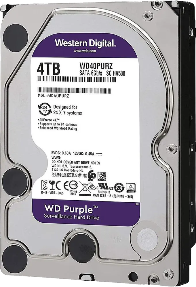 Western Digital Hard Disk HDD, Internal, for Security and Surveillance Systems, 4 TB, Violet, WD43PURZ