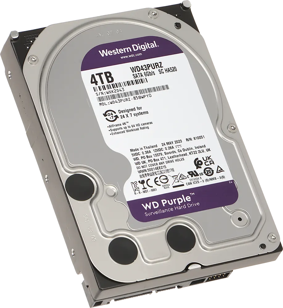 Western Digital Hard Disk HDD, Internal, for Security and Surveillance Systems, 4 TB, Violet, WD43PURZ