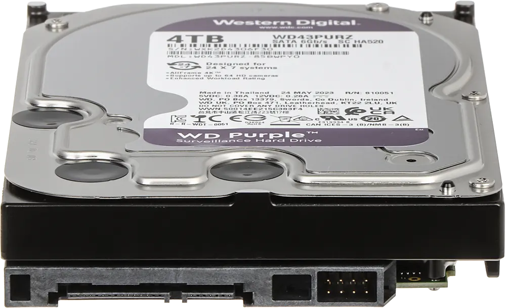 Western Digital Hard Disk HDD, Internal, for Security and Surveillance Systems, 4 TB, Violet, WD43PURZ