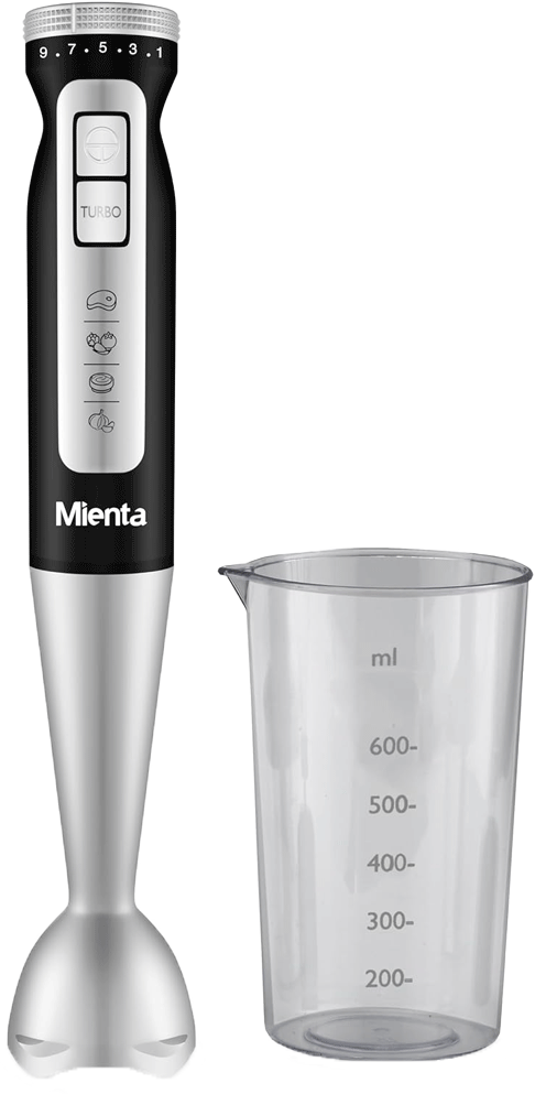 Mienta Hand Blender, 1000 Watt, 600 ml Cup, Turbo Speed, Stainless Steel, Black, HB111338A