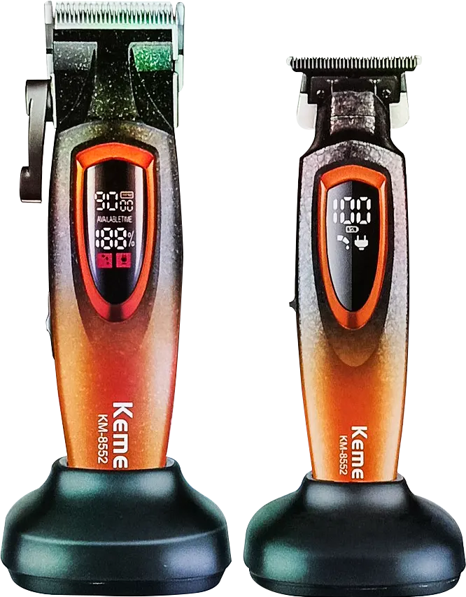 Kemei Rechargeable Hair Clipper, with Beard Trimmer, Digital Display, Orange*Black, KM-8552