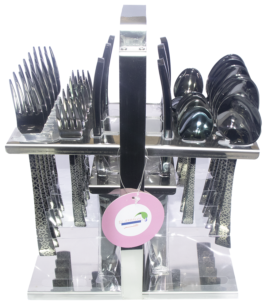 Al-Andalos Spoon Set , 30 Pieces, With Stainless Steel Holder, Silver