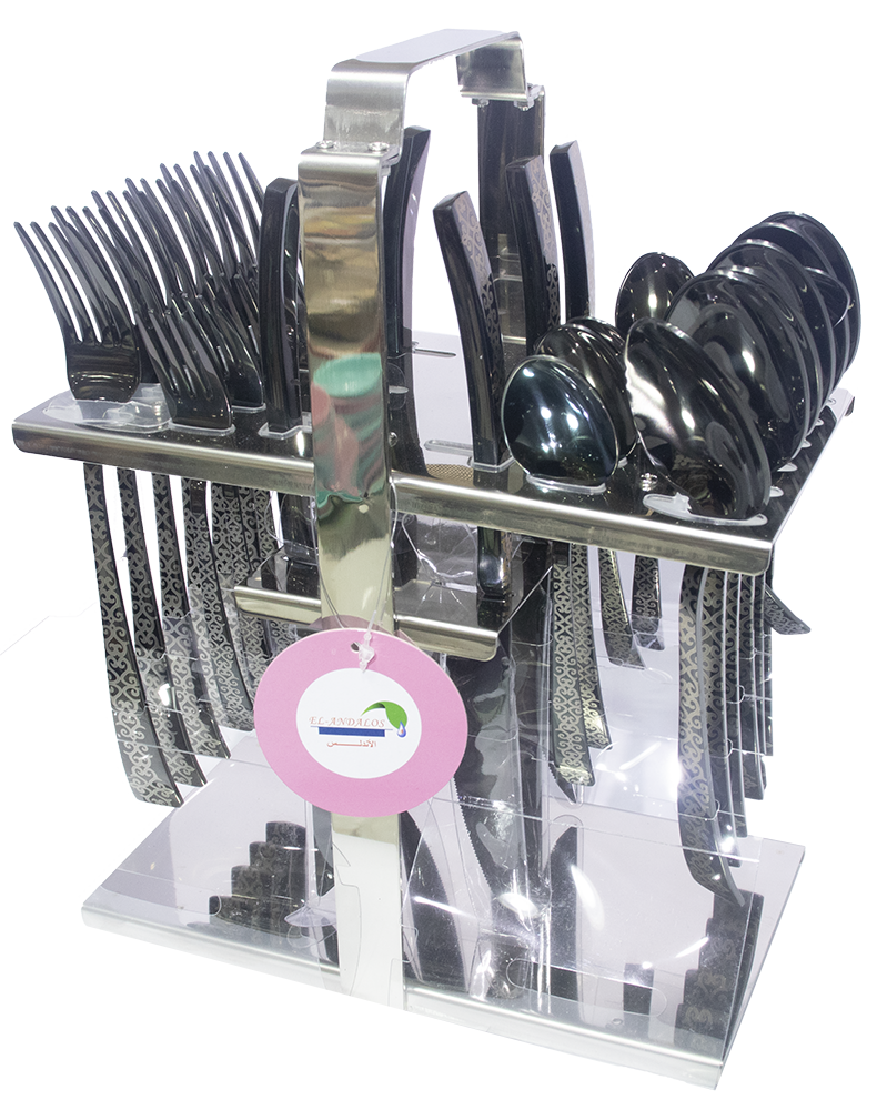 Al-Andalos Spoon Set , 30 Pieces, With Stainless Steel Holder, Silver