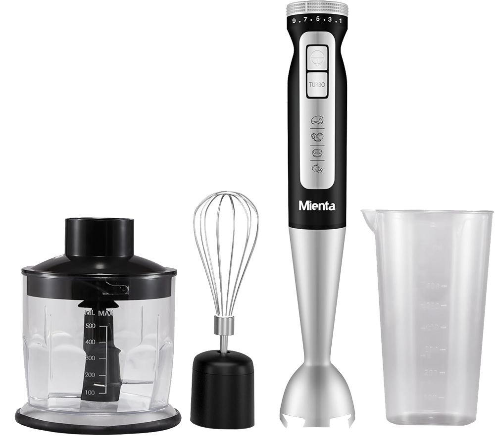 Mienta Turbo Plus Hand Blender with Chopper, 1000 Watt, 600 ml , Multi-Speed , Black , HB111438A