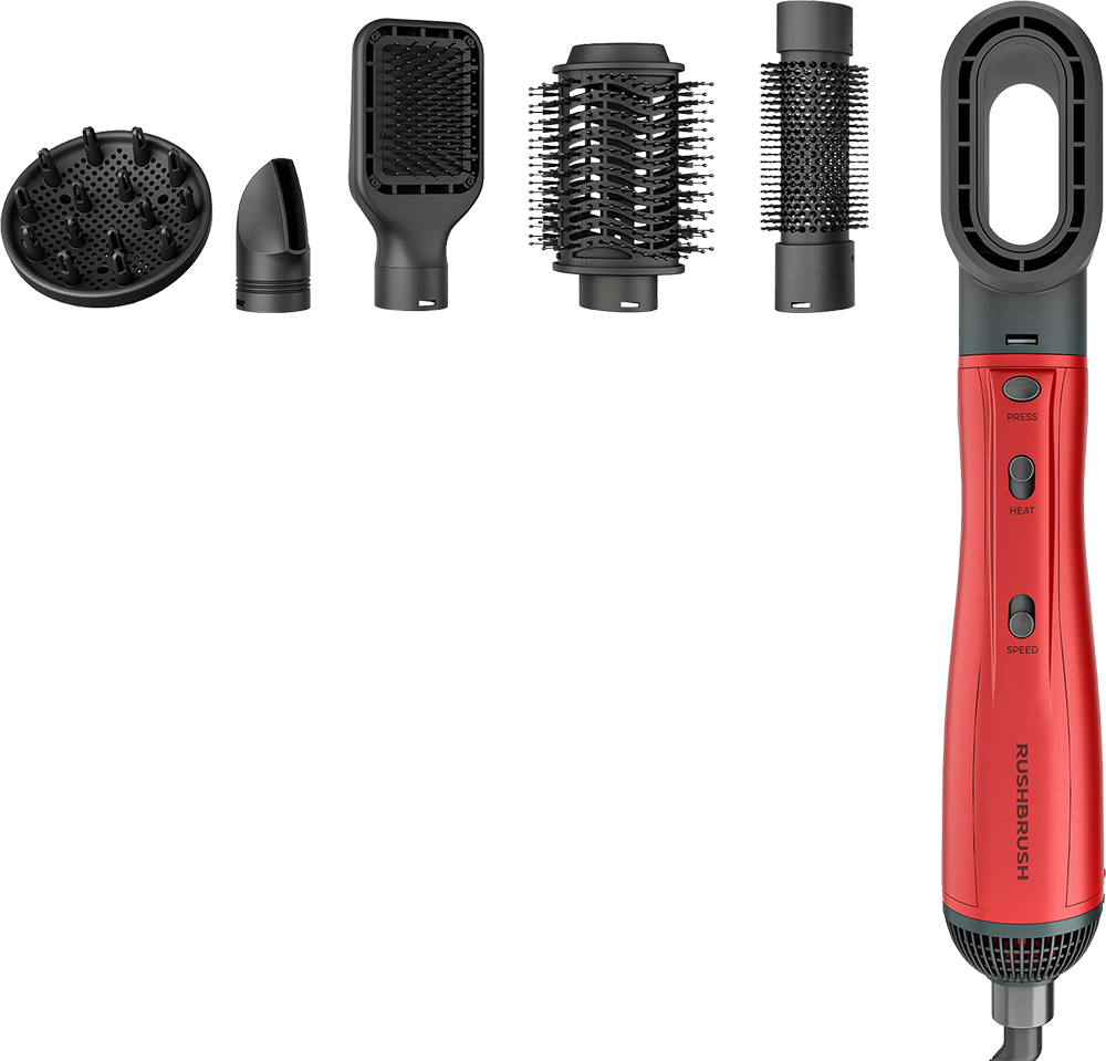 Rush Brush Hair Styling Kit, 1300 Watts, 3 Heat Levels, 2 Speeds, red, 6+