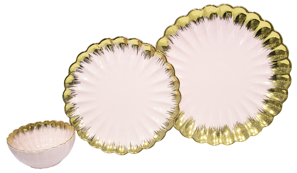 Khat El basha Dinner Set , 30 Pieces , Pink - Gold , Model CY01