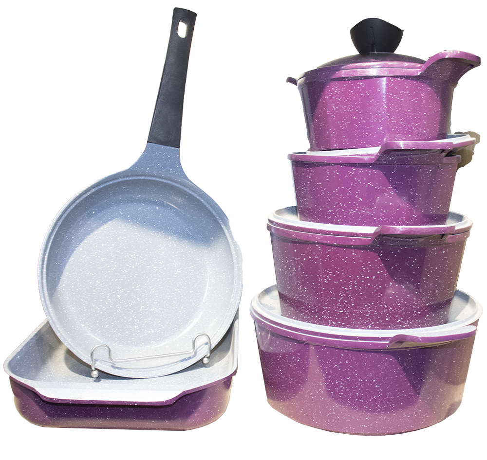 Glory Hexagon Cookware Set with Frying Pan, 12 Pieces, Purple