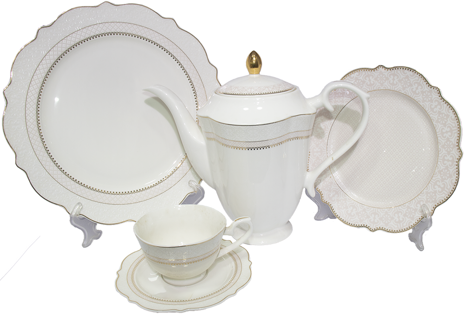 طقم سفره اليزا، 66ق، شكل دائري، أبيض مدهب ،210027