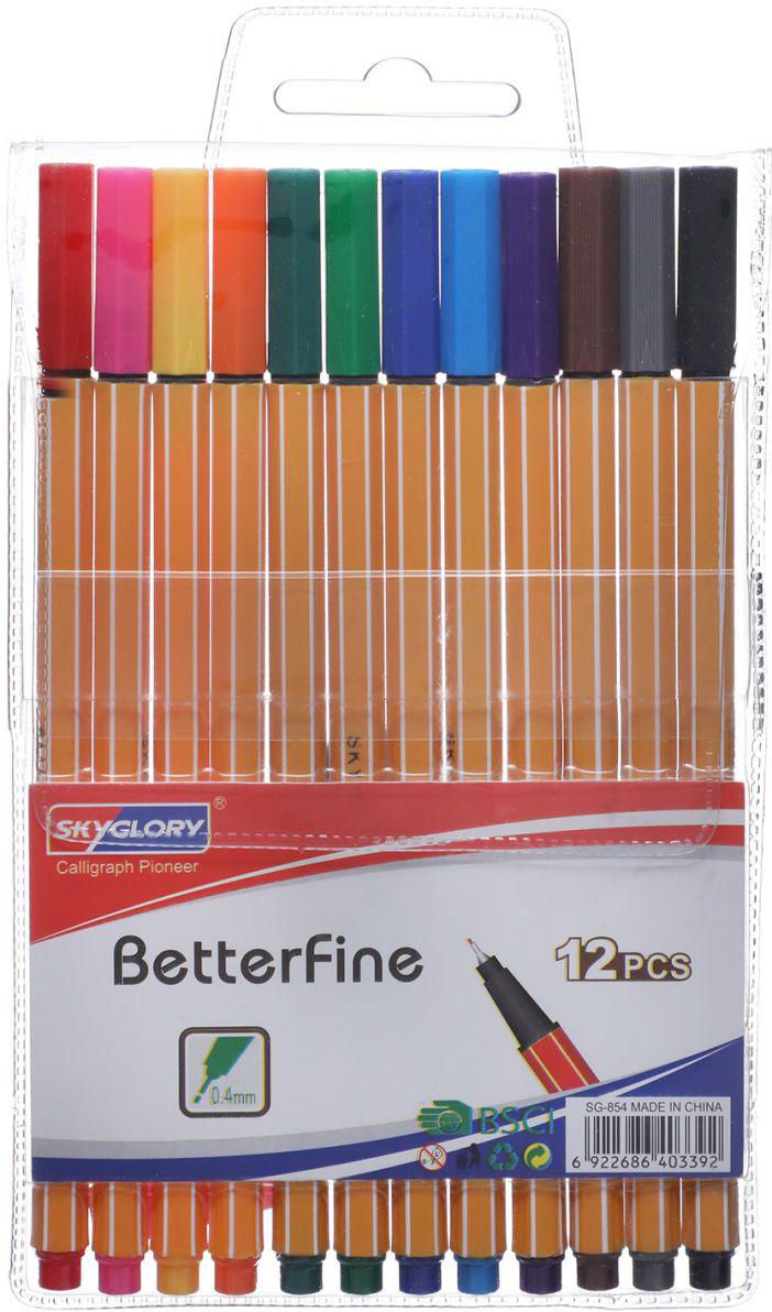أقلام حبر سايلة سكاي جلوري، 12 أقلام، 4 ملم، سن ريشة، ألوان متعددة، SG.854
