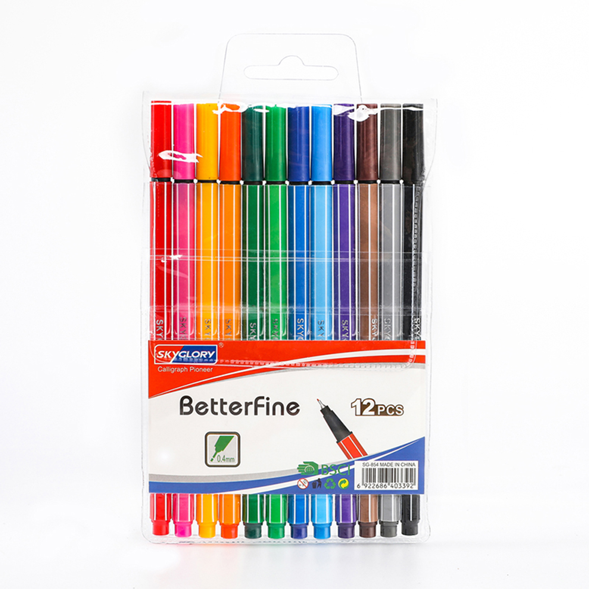 أقلام حبر سايلة سكاي جلوري، 12 أقلام، 4 ملم، سن ريشة، ألوان متعددة، SG.854
