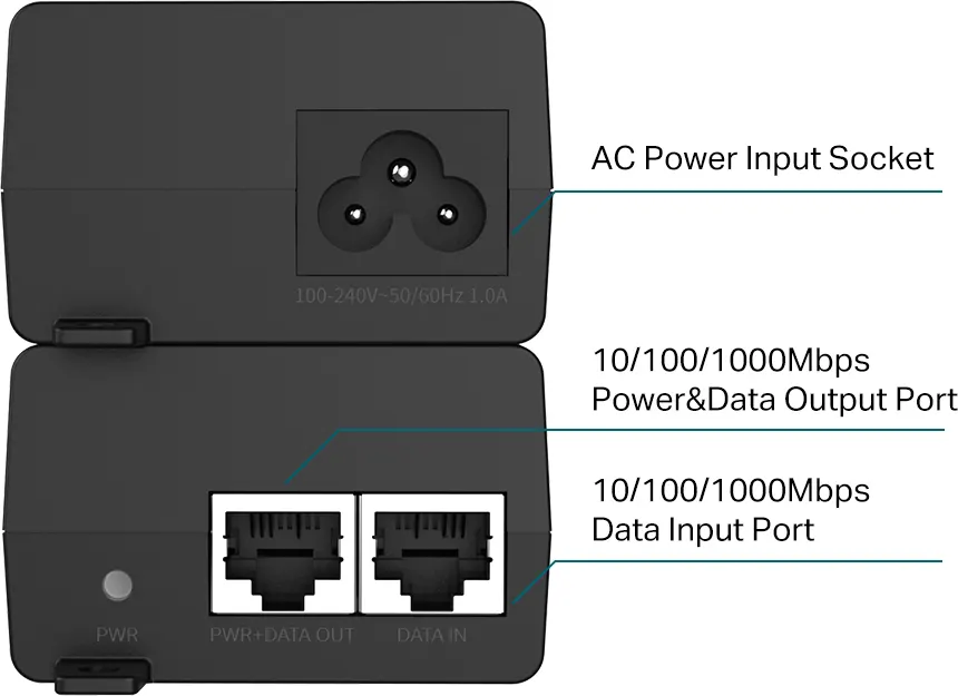 حاقن جيجابت PoE 802.3at-af من تي بي لينك، محول غير PoE الى PoE، لوازم PoE (15.4 وات) ، اسود، POE160S