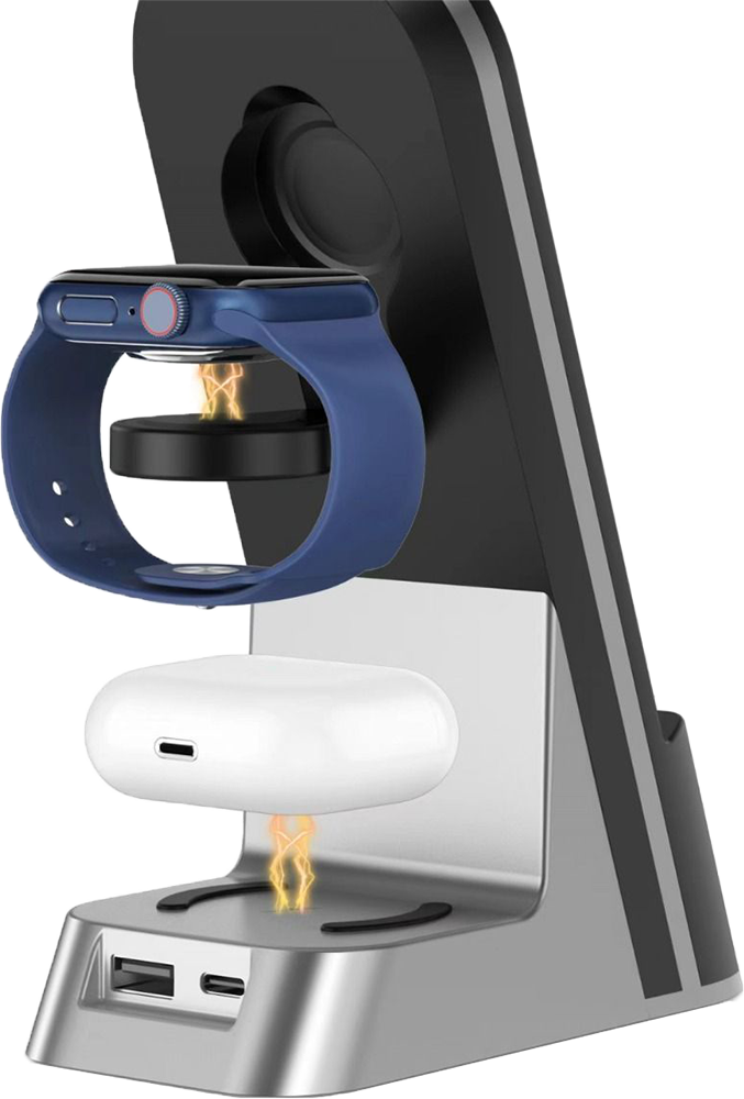 7-in-1 Dual Coil Max Wireless Charger, 15W, LED Flashlight, Black, H33