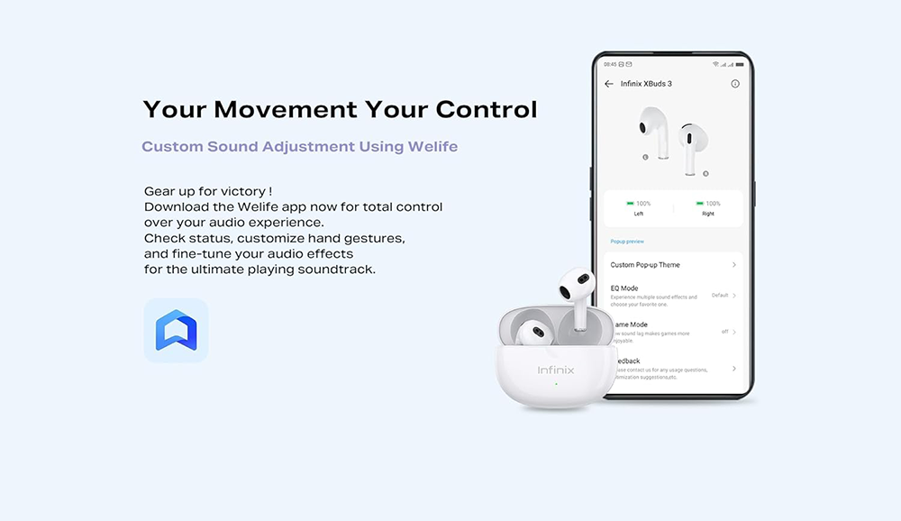 سماعات أذن لاسلكية انفينيكس XBuds 3، بلوتوث V5.3، مقاومة للماء، خاصية إلغاء الضوضاء، أبيض,XE31