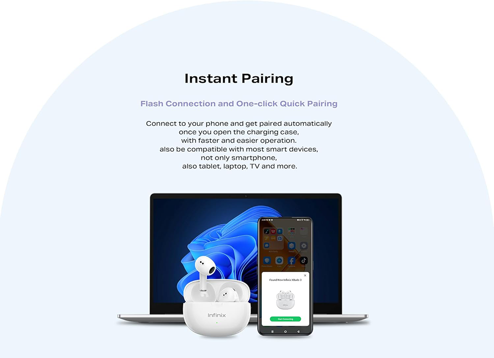 سماعات أذن لاسلكية انفينيكس XBuds 3، بلوتوث V5.3، مقاومة للماء، خاصية إلغاء الضوضاء، أبيض,XE31
