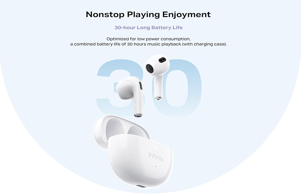 سماعات أذن لاسلكية انفينيكس XBuds 3، بلوتوث V5.3، مقاومة للماء، خاصية إلغاء الضوضاء، أبيض,XE31