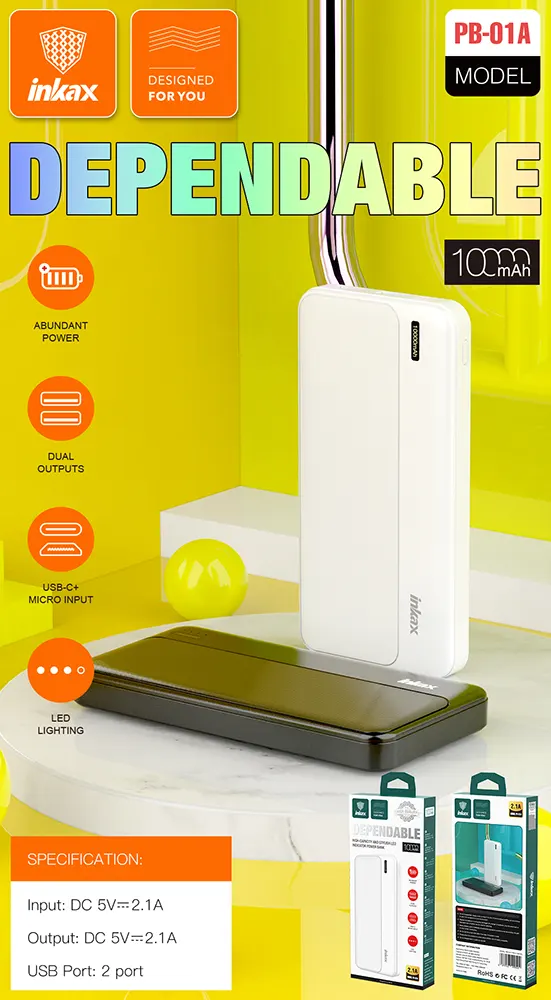 بنك طاقة إنكاكس سريع الشحن، 10000 مللي أمبير-ساعة، 20 وات، أسود