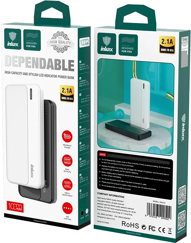 بنك طاقة إنكاكس سريع الشحن، 10000 مللي أمبير-ساعة، 20 وات، أسود