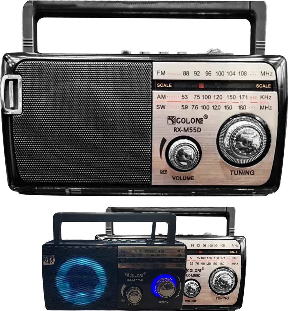 Golon Portable FM\AM\SW Radio, Rechargeable Battery, RGB light, multi-Color, RX-M55D-M77D