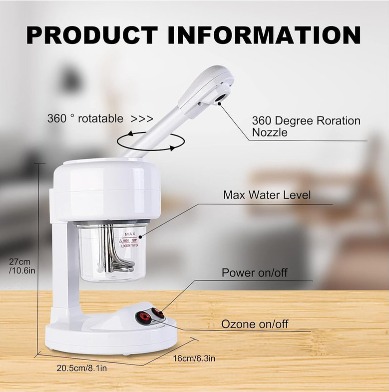 Home Gold Skin Care Steamer, 360 Degree Rotating Sprayer, White, HG-606