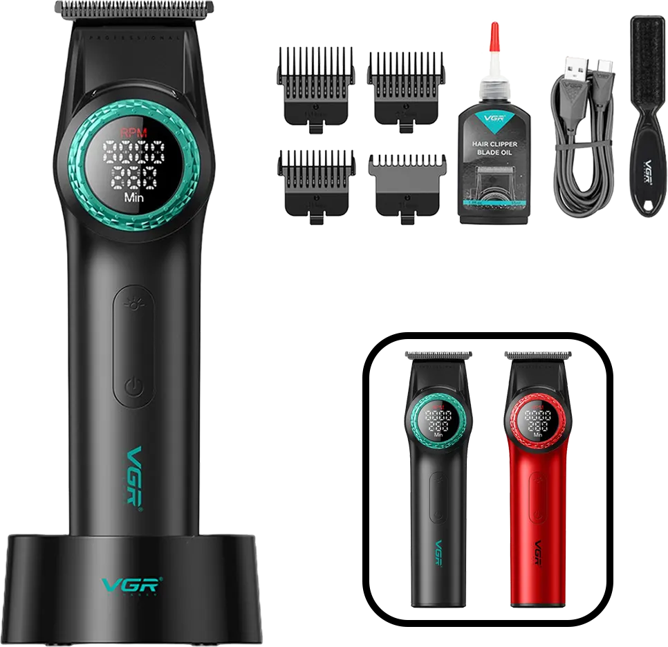 VGR Cordless Hair Clipper for Men , LED Display , Rechargeable , Multi-Color, V-977
