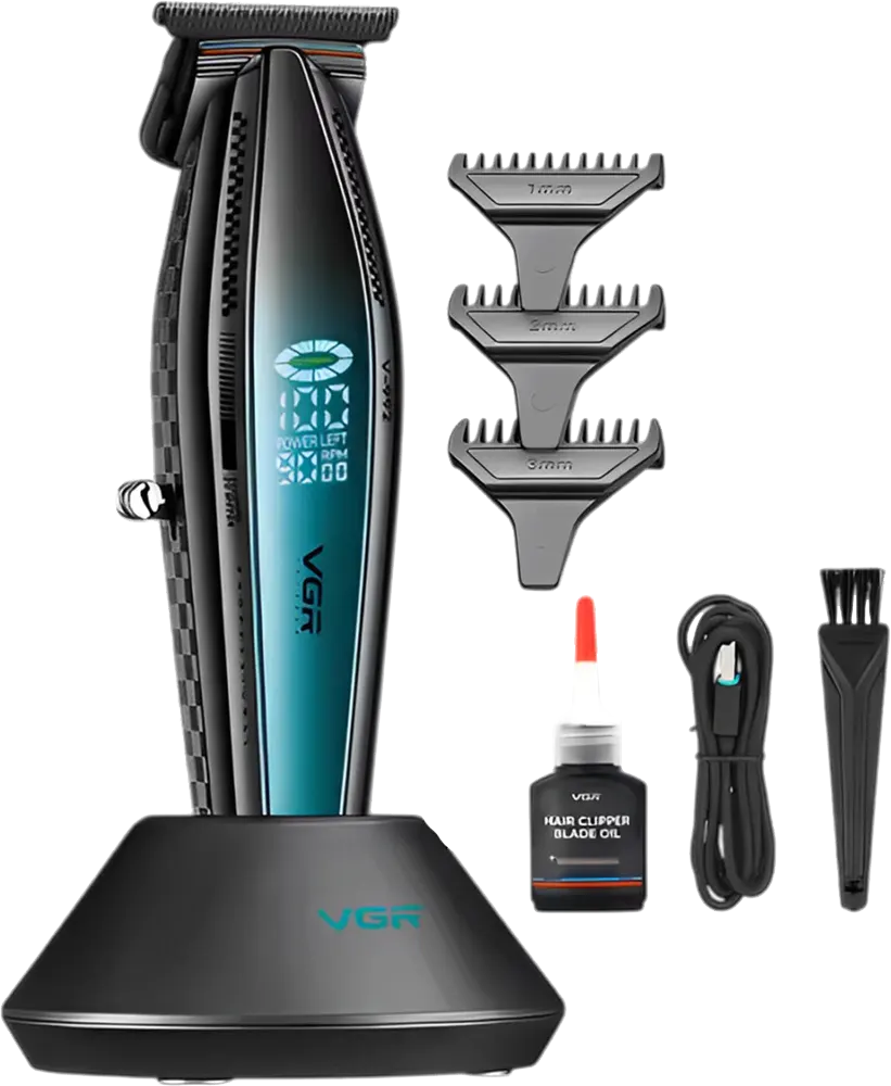VGR Cordless Hair Clipper for Men, LED Display, Rechargeable, Black, V-992