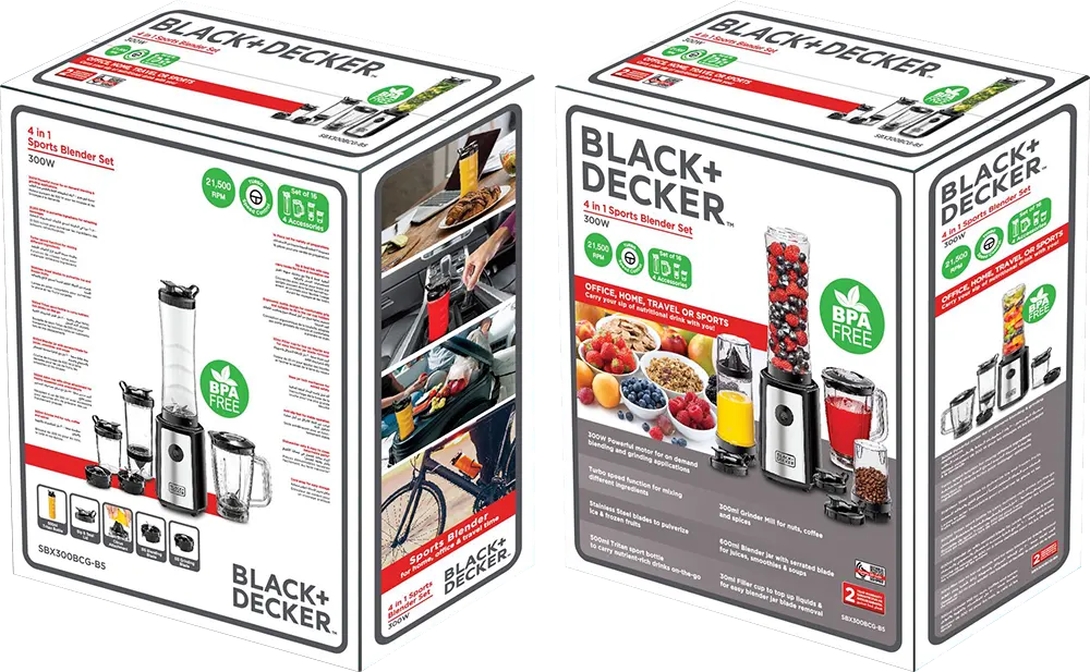 Electric Blender Black & Decker Smoothie 300W, 550ml, 4x1 , Black, SBX300BCG