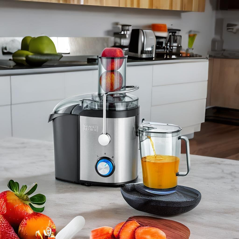 Black and Decker Juice Extractor , 800 Watts , 2 Speeds , Stainless Steel x Black , JE800 , (With Ansia Warranty)